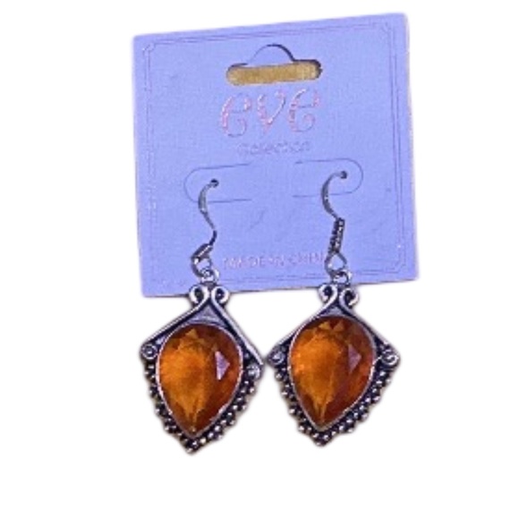Citrine Dangle 925 Sterling Silver Teardrop Earrings Amber Orange Eve Collection - Picture 10 of 10